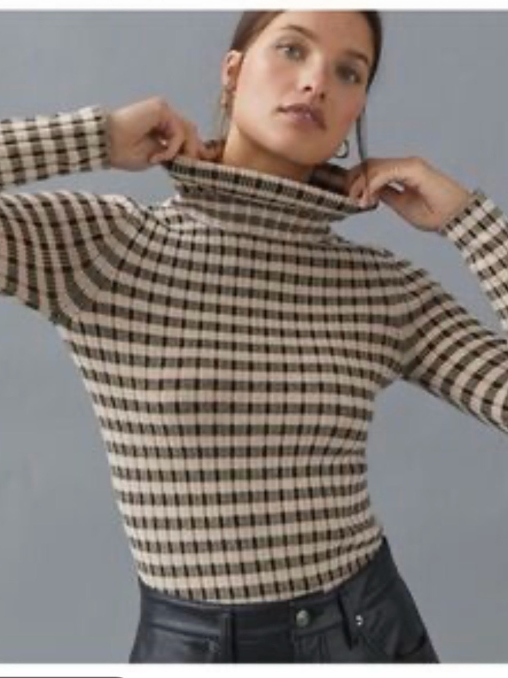 Maeve Sm Striped Turtleneck Sweater in Beige and Black